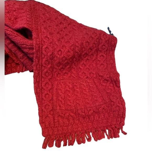 Authentic Aran Women's Irish Merino Wool Throw Over Wrap Sweater - Red - Picture 6 of 11